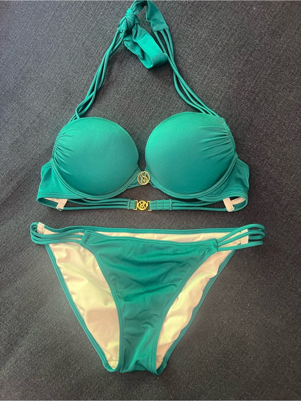 Victoria's Secret Teal Strappy Halter Bikini Set